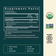 Gaia Herbs Ashwagandha Root packaging emphasizing sustainable sourcing