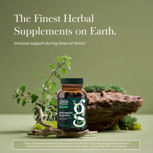 Gaia Herbs Astragalus Supreme capsules for convenient herbal support.