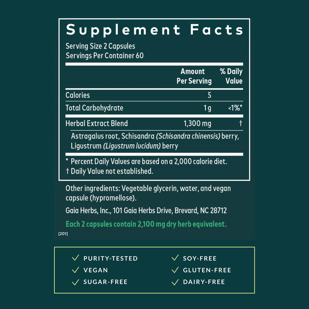 Gaia Herbs Astragalus Supreme label with usage directions and benefits.