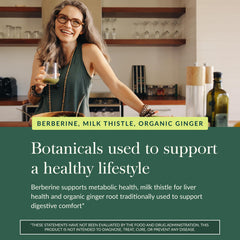 Gaia Herbs Berberine & Milk Thistle ingredients illustrate organic ginger root.