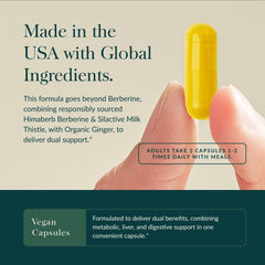 Gaia Herbs Berberine & Milk Thistle label highlights vegan and Non-GMO status.