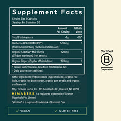 Gaia Herbs Berberine & Milk Thistle pour reveals daily capsules for metabolism.