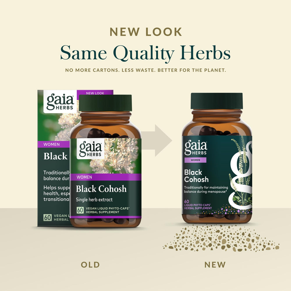 Gaia Herbs Black Cohosh product on kitchen counter for daily routine