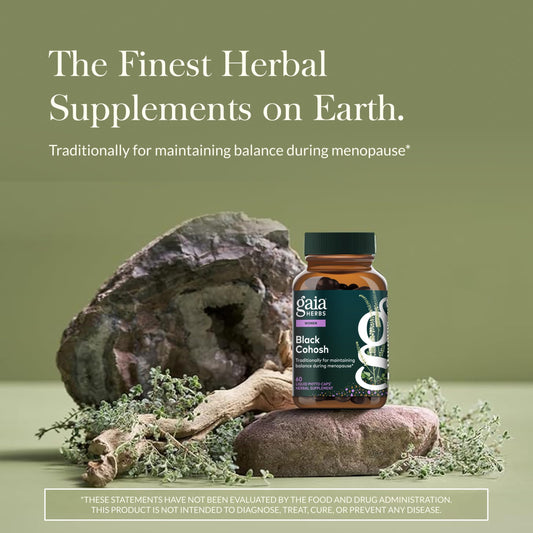 Gaia Herbs Black Cohosh phyto-caps closeup highlighting plant-based capsules for hormone balance