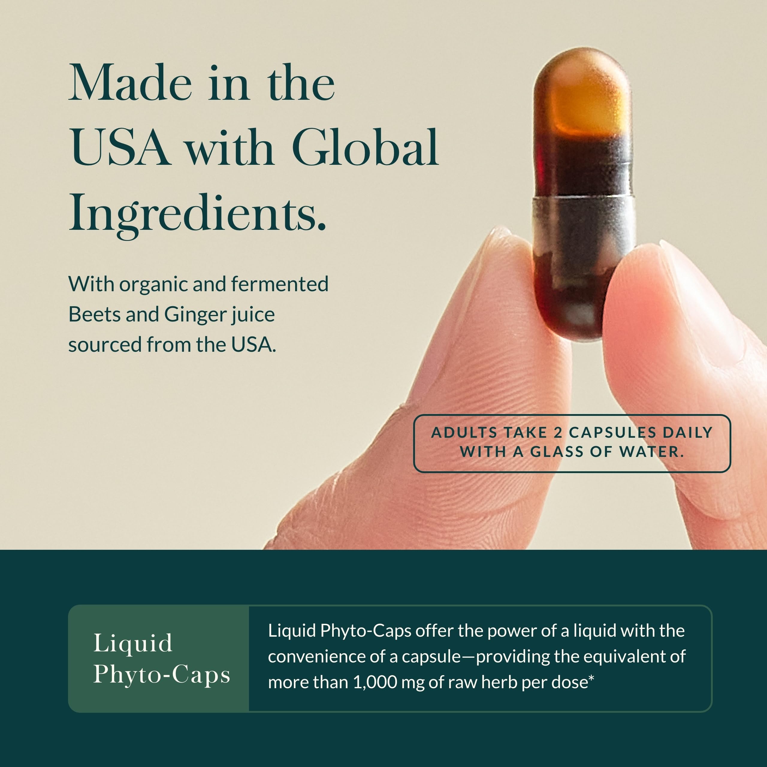 Gaia Herbs bottle front label with dairy-free and gluten-free claims.