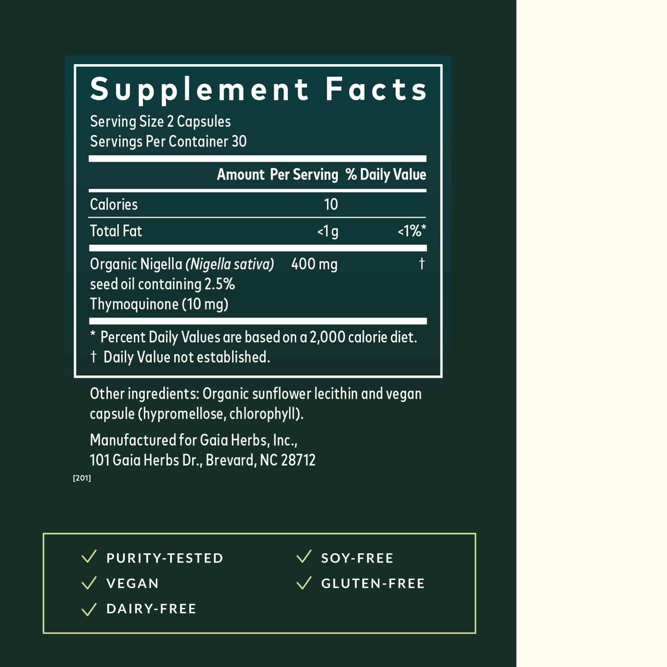 Capsule pour close-up demonstrates easy daily intake of Gaia Herbs black seed oil