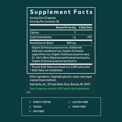 Gaia Herbs Echinacea Goldenseal capsules close-up highlighting herbal blend for respiratory support