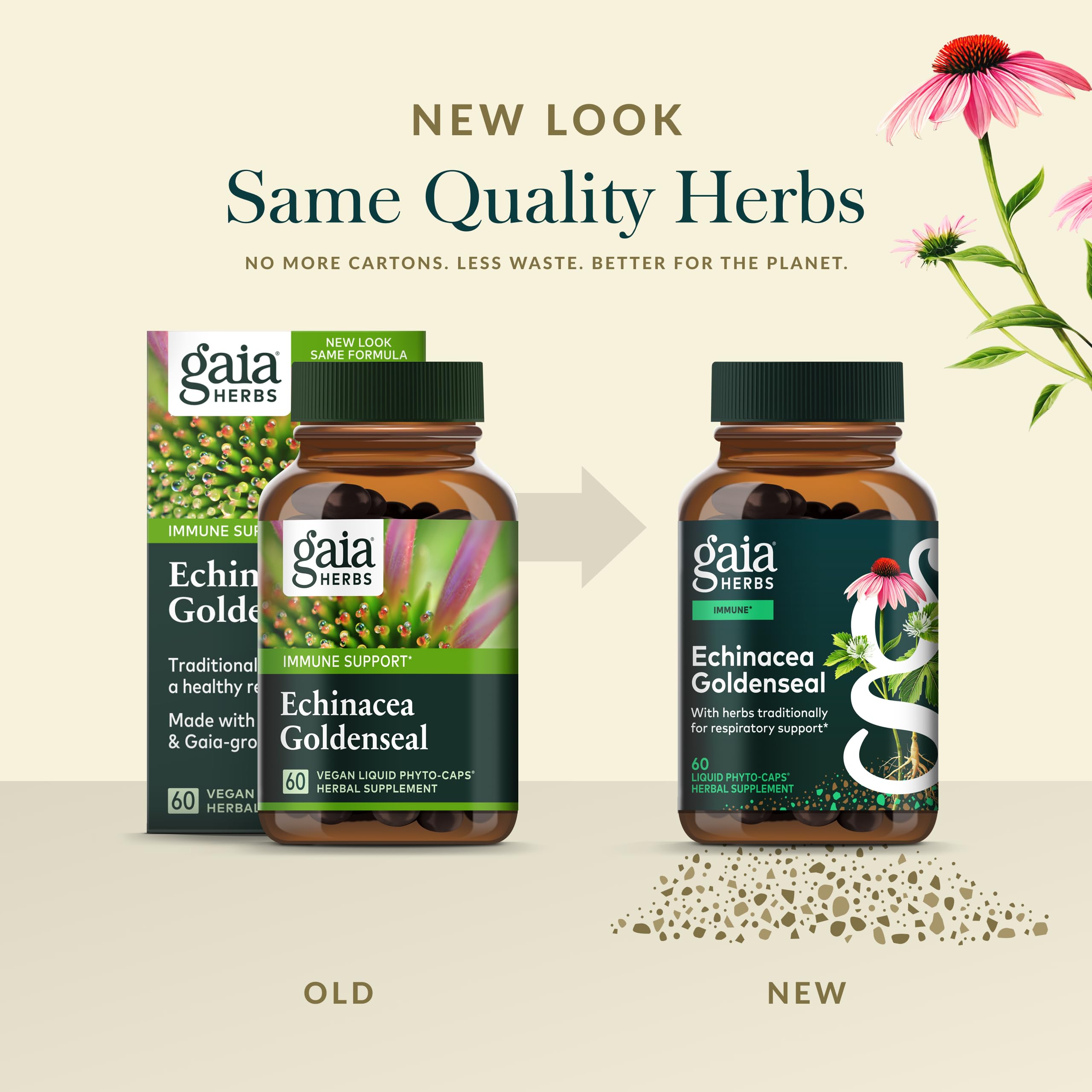 Gaia Herbs label detail conveys 35-year commitment to quality