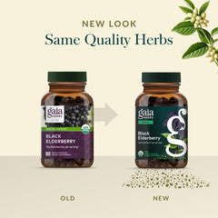Gaia Herbs Elderberry capsules pour shot suggests easy daily dosing