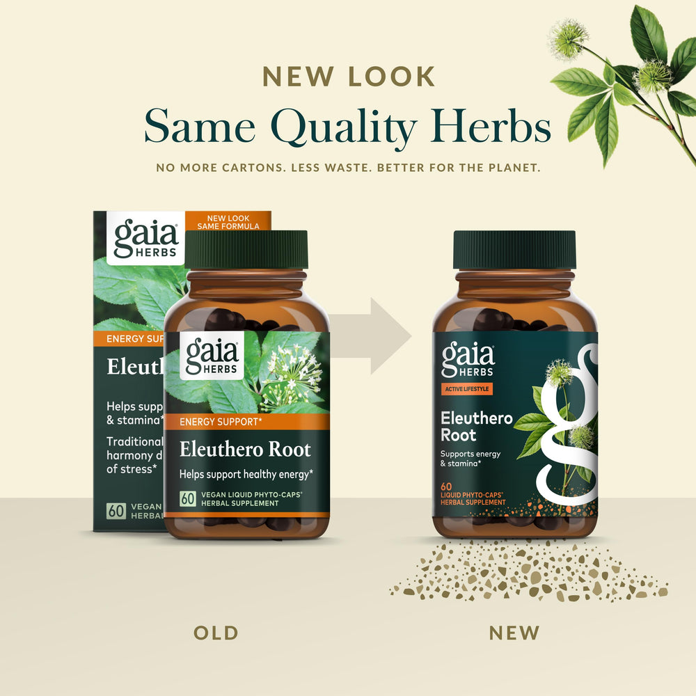 Gaia Herbs Eleuthero Root used during daily activities.