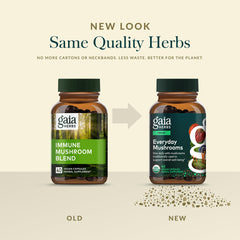 Gaia Herbs Everyday Mushrooms packaging displays vegan certification icons