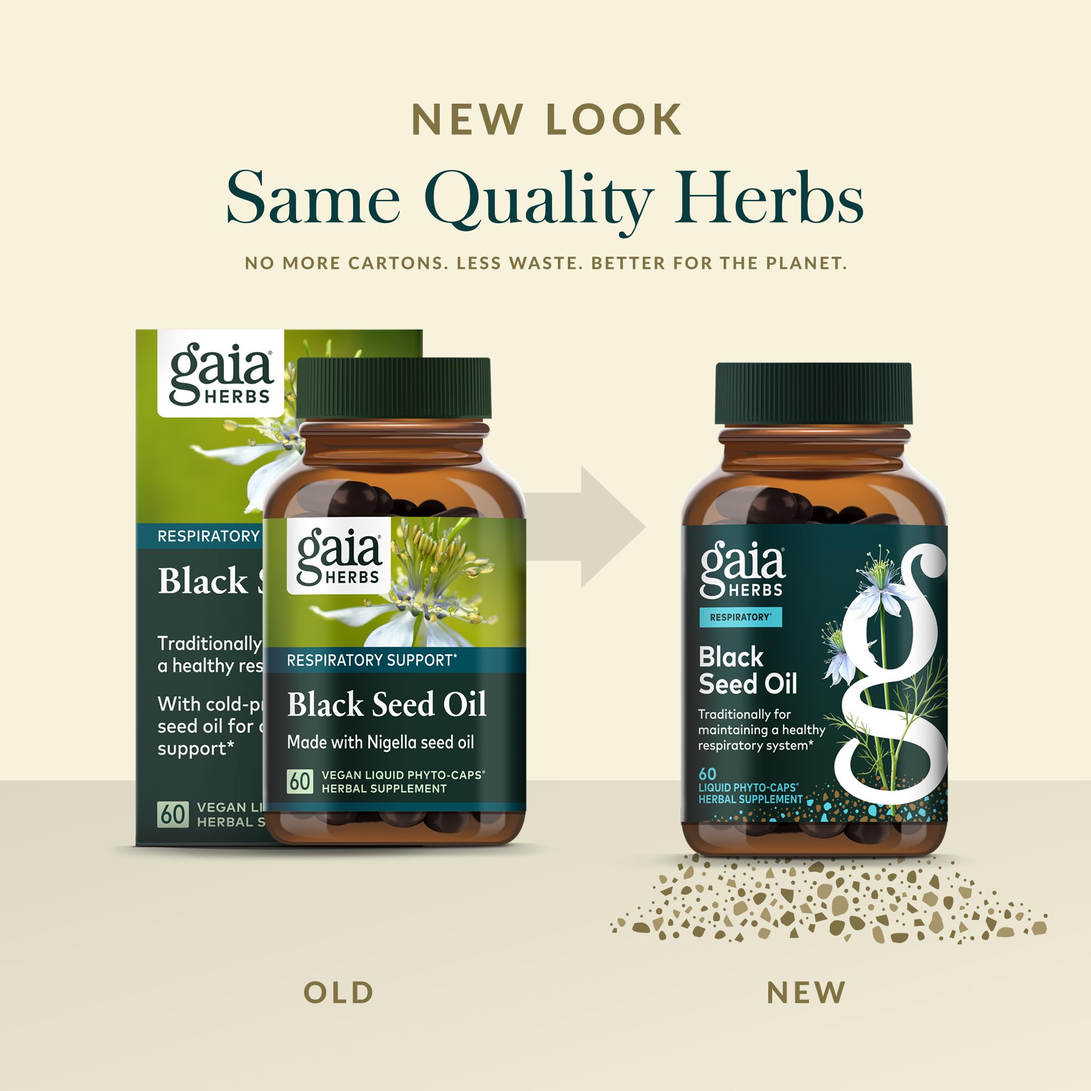 Gaia Herbs bottle resting on a kitchen counter for daily use