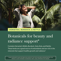 Gaia Herbs horsetail leaves close-up, traditional herb for hair and nails