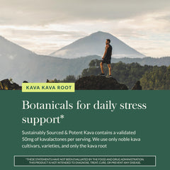 Gaia Herbs Kava Root glass bottle in a calm, serene setting.