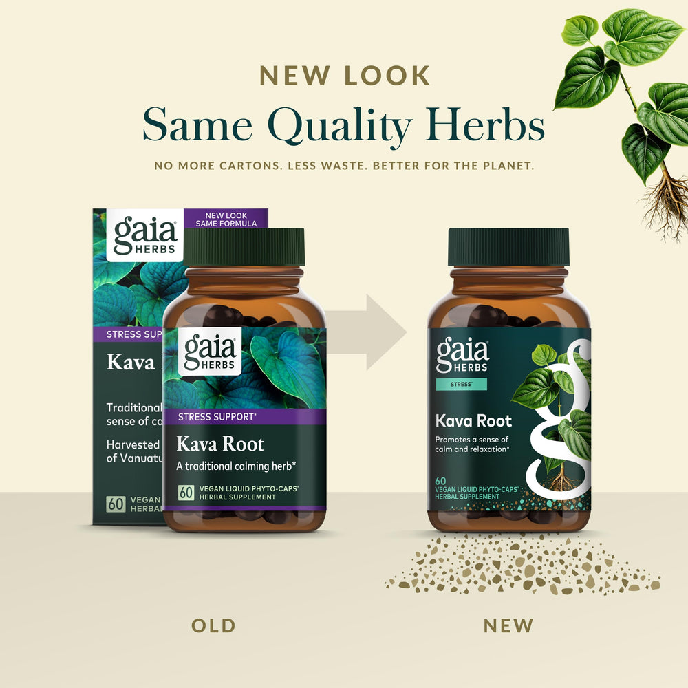 Gaia Herbs Kava Root label close-up showing transparency and origin