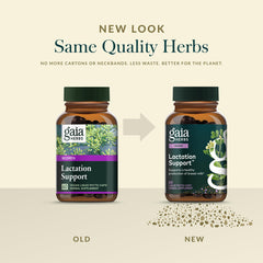 Gaia Herbs Lactation Support bottle label with clear packaging and dosage details.