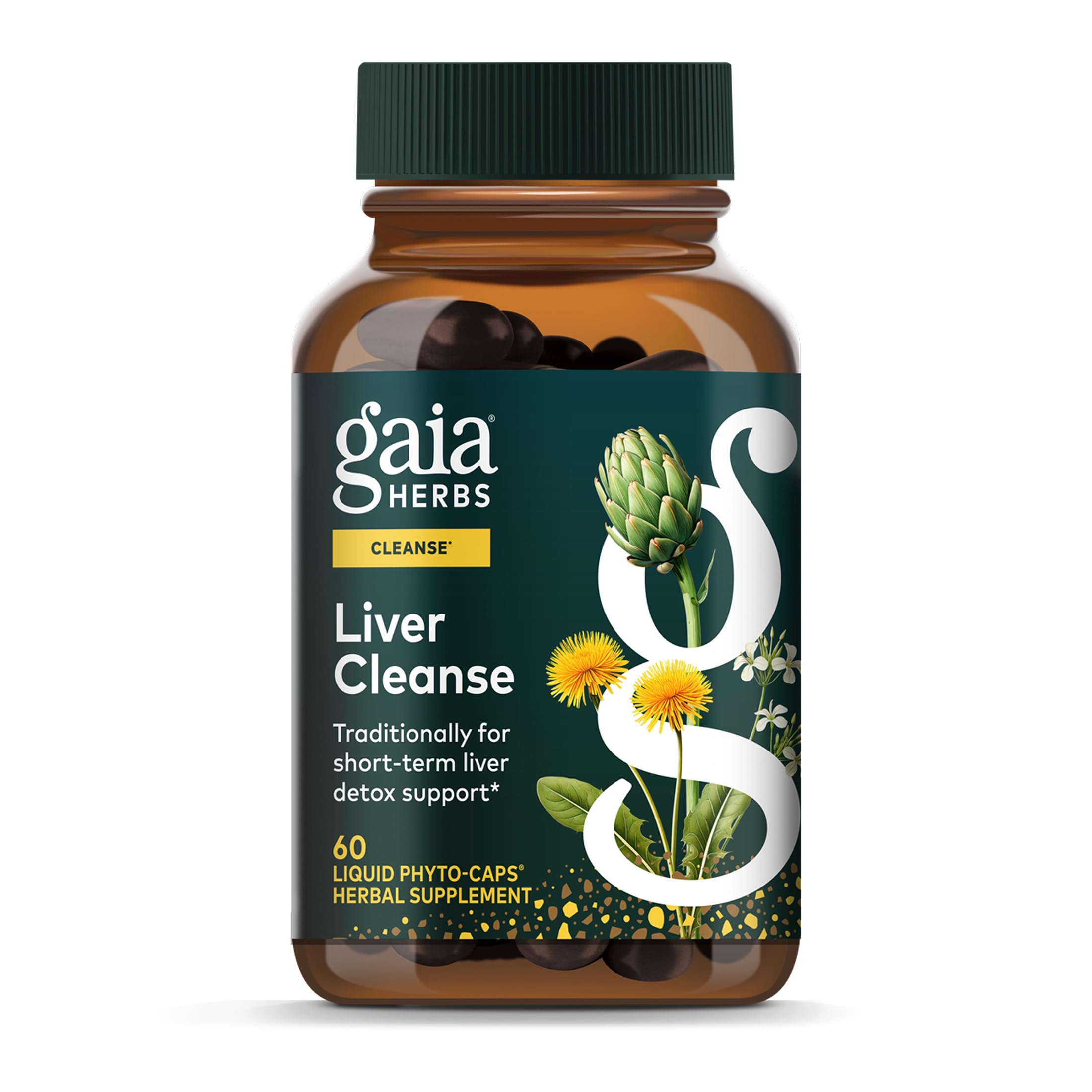 Gaia Herbs Liver Cleanse bottle pour for easy daily use and routine