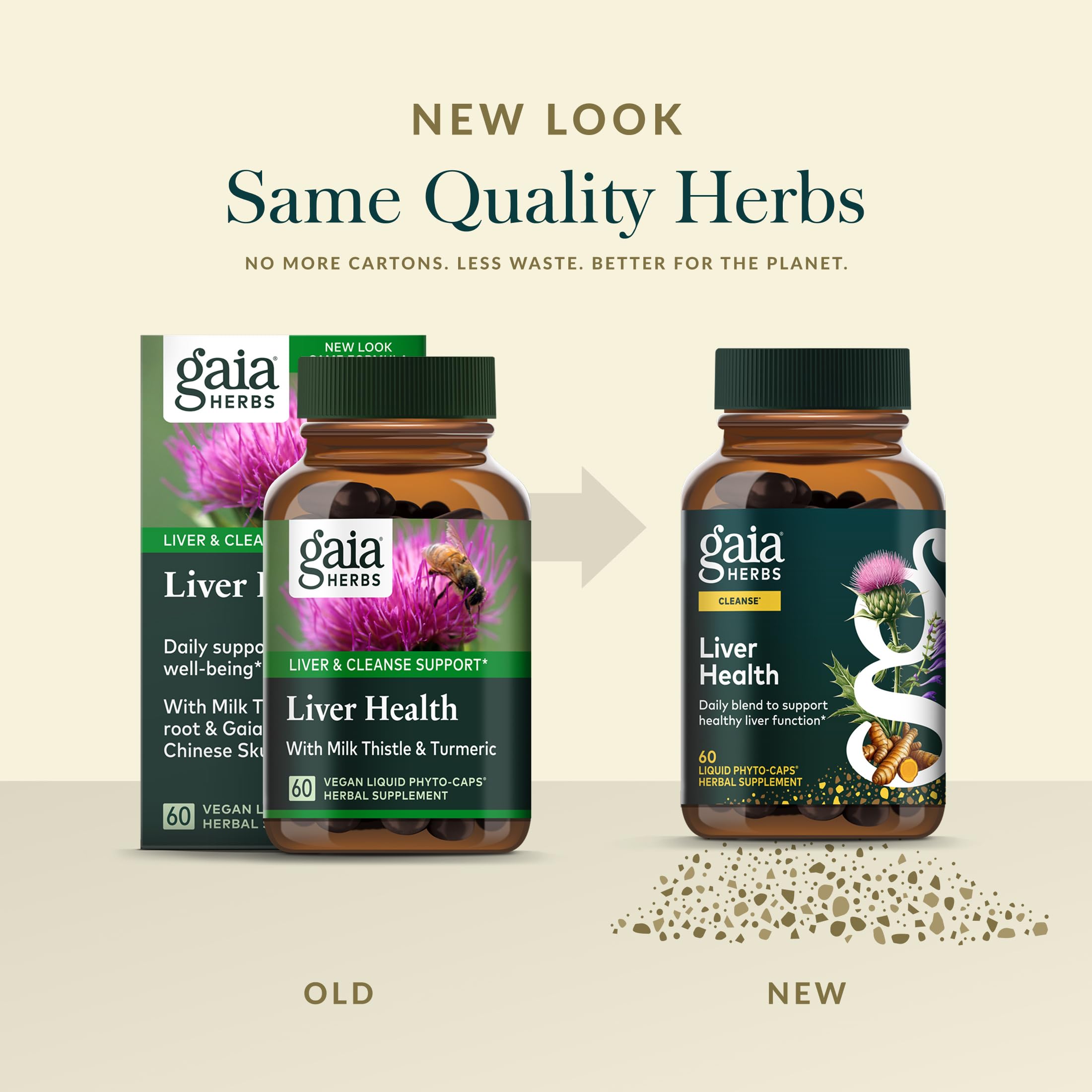 Gaia Herbs Liver Health dosage guide showing 60 servings.