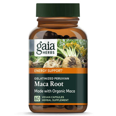 Gaia Herbs Maca Root 60 caps bottle supports energy and mood balance.