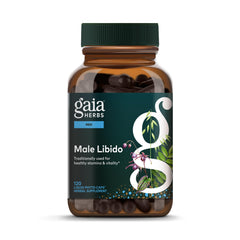 Gaia Herbs Male Libido bottle and label, vegan capsules for daily vitality
