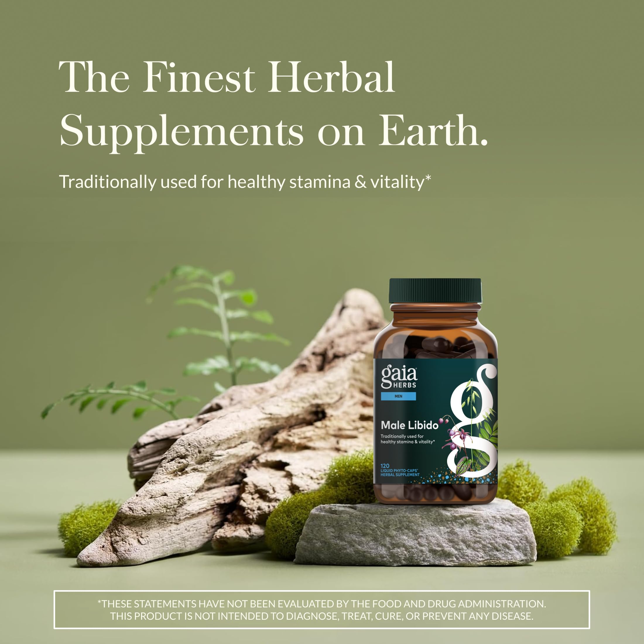 Gaia Herbs Male Libido capsules close view highlighting energy support