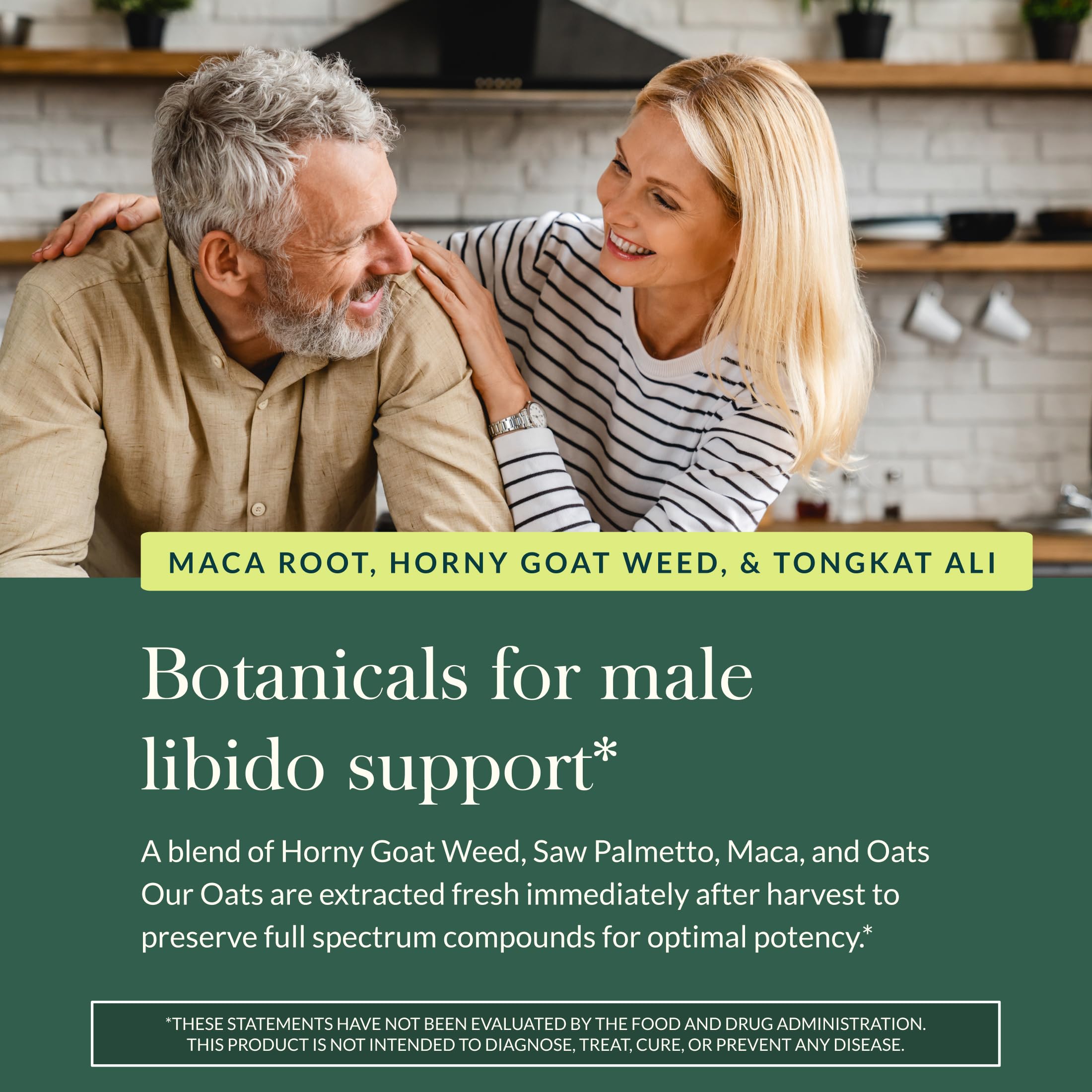 Gaia Herbs Male Libido ingredients close-up showing saw palmetto and oats