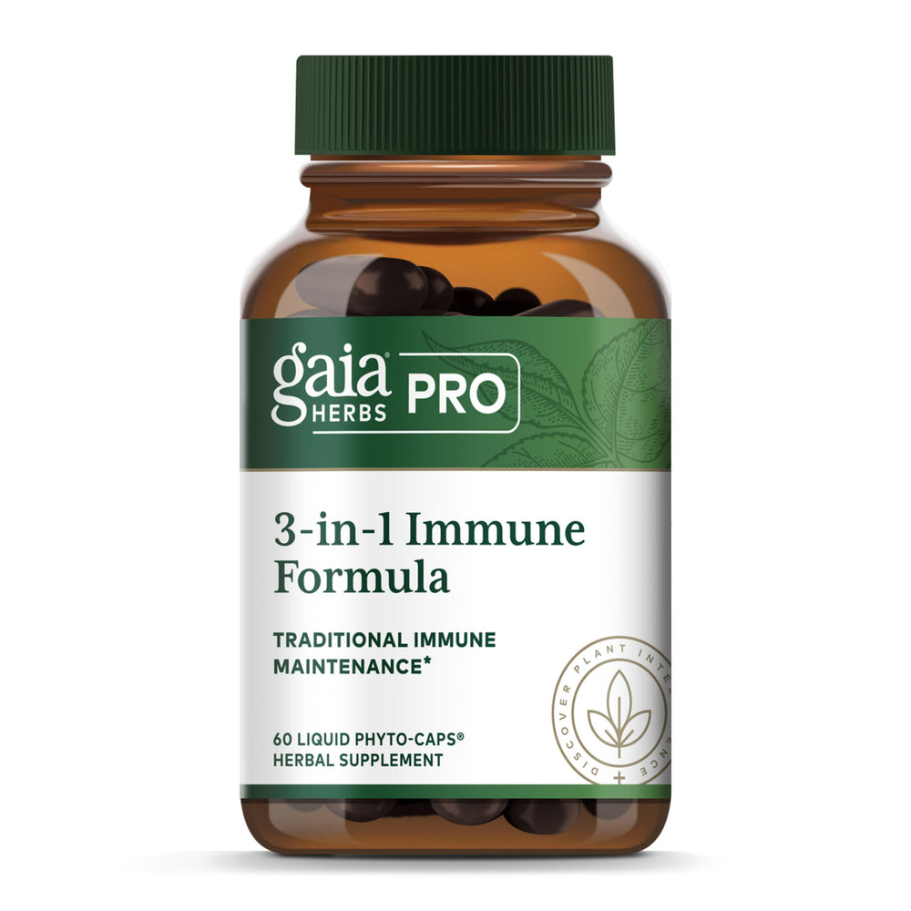 Gaia Herbs PRO 3in1 Immune Formula bottle for daily immune support.