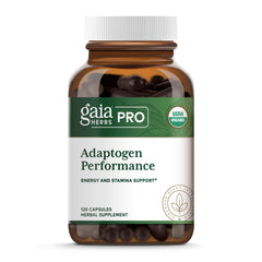 Gaia Herbs PRO Adaptogen Performance bottle front view for daily energy support.