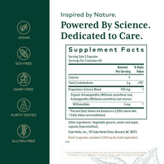 GAIA Herbs PRO Ashwagandha 700 capsules close-up, vegan adaptogen for balance.