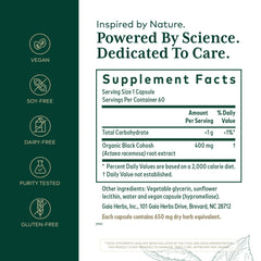 GAIA HERBS PRO Black Cohosh root extract vial highlights organic potency for wellness