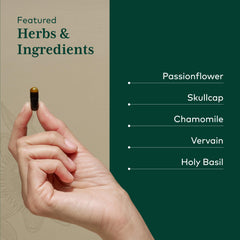 GAIA Herbs Pro Calm Restore holy basil and lavender components shown.