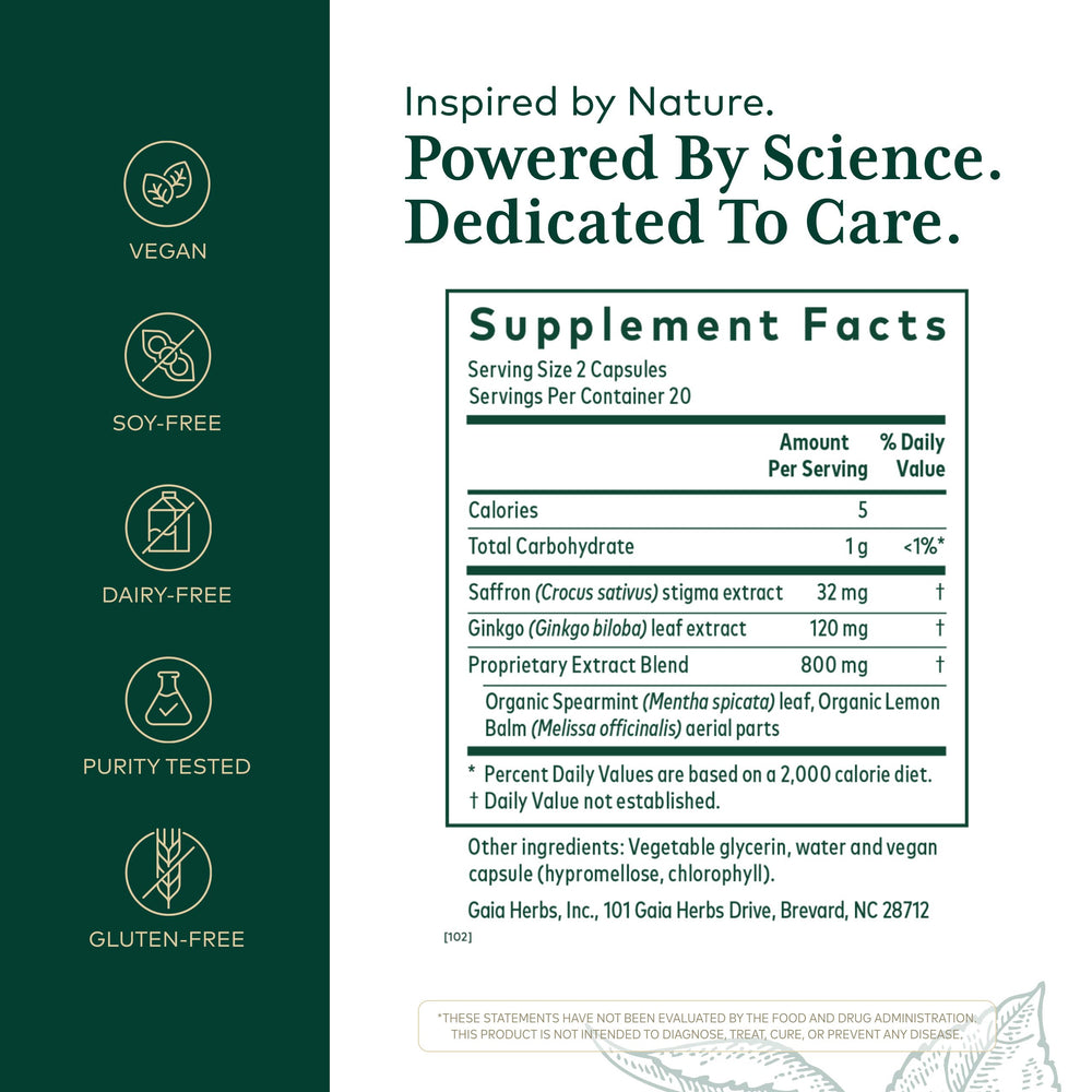 Close-up of Gaia Herbs PRO capsules showing vegan, gluten-free format for daily use