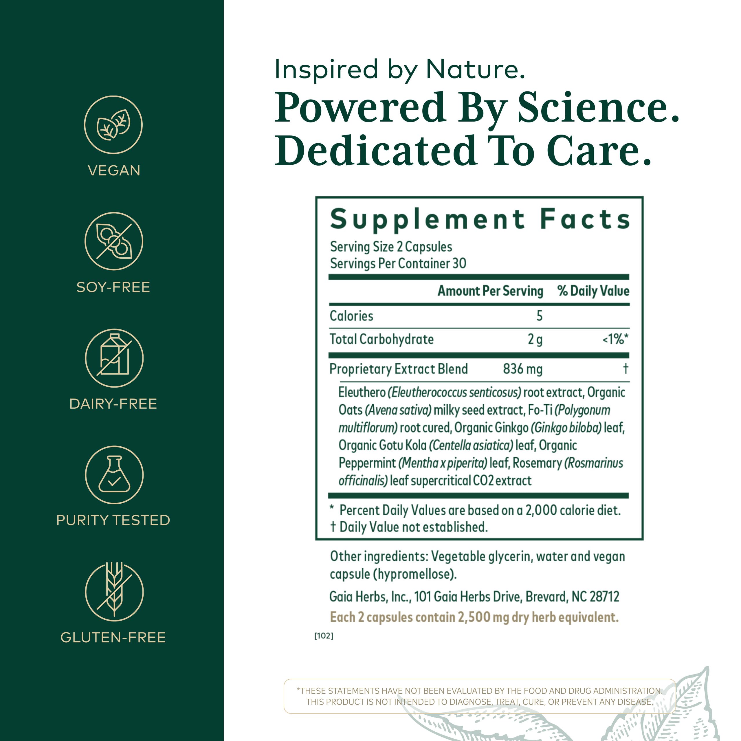 Close-up of GAIA Herbs PRO Cognitive Formula ingredients blend for focus