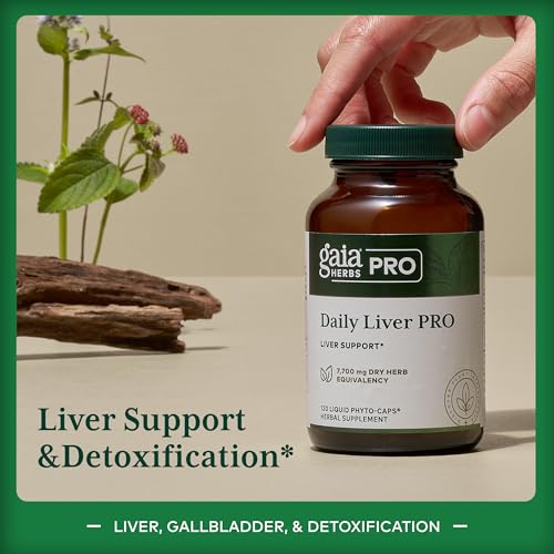 GAIA HERBS PRO Daily Liver Pro label highlights vegan, organic, gluten-free formulation.