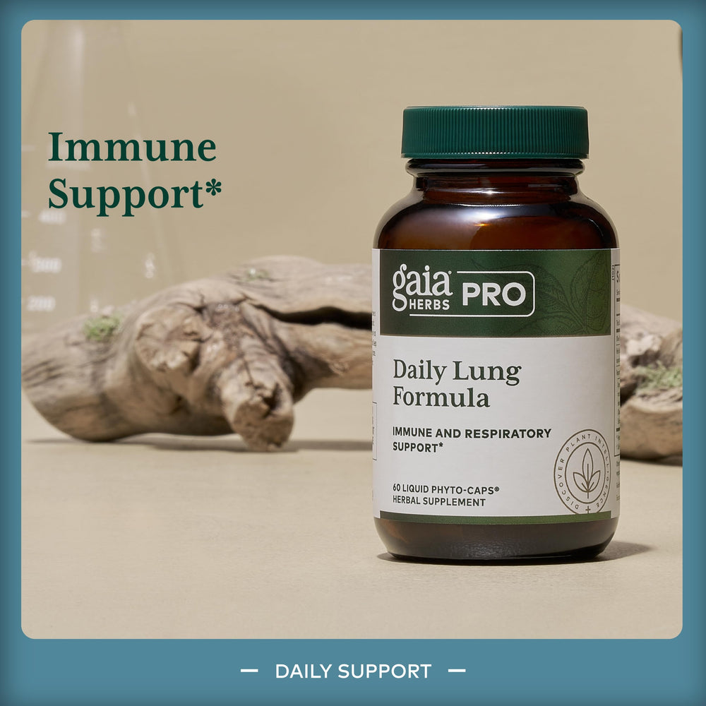 Gaia Herbs PRO Daily Lung Formula ingredients panel featuring mullein and marshmallow root