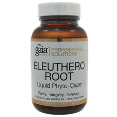 Gaia Herbs PRO Eleuthero bottle with label, highlighting adaptogen support for daily resilience