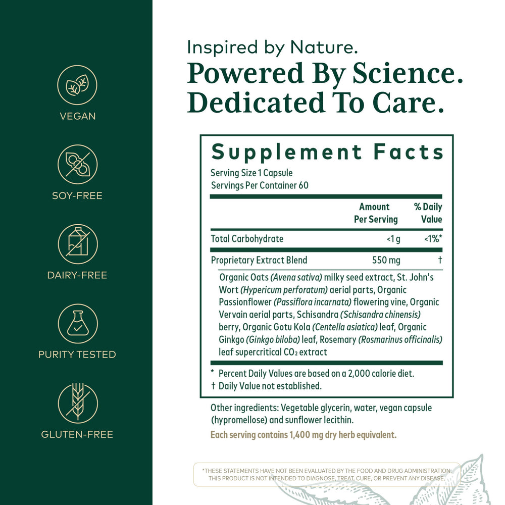 Gaia Herbs PRO Emotional Balance capsules closeup highlighting vegan formula for balanced mood.