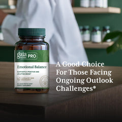 Gaia Herbs PRO Emotional Balance herbal blend bowl capturing kitchen-table ritual use.