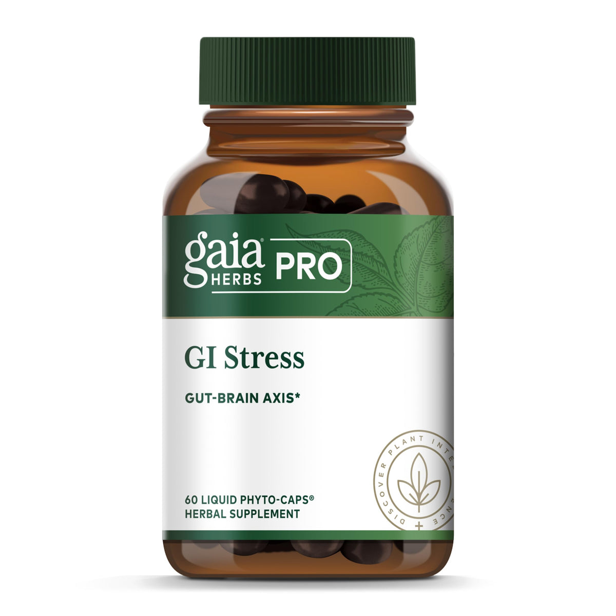 Gaia Herbs PRO GI Stress bottle front view for stress-related digestion support