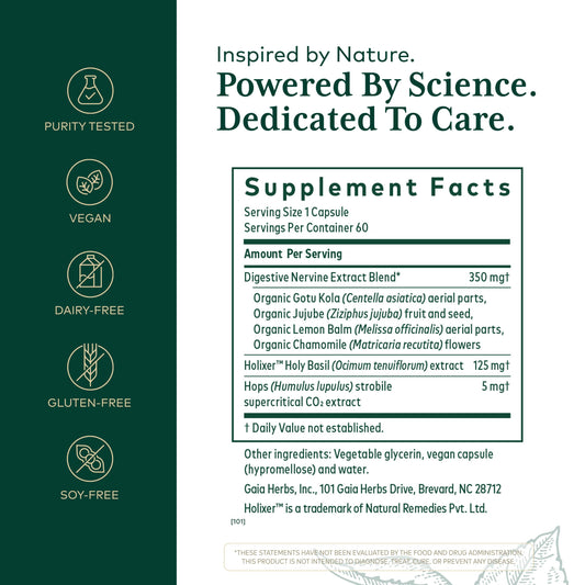 Gaia Herbs PRO GI Stress bottle side view showing label and capsules for daily use