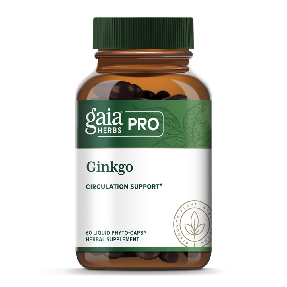 GAIA Herbs PRO Ginkgo bottle for daily support of healthy blood flow.
