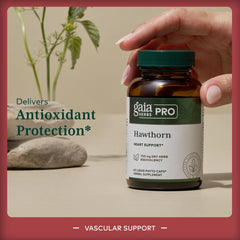 GAIA Herbs Pro Hawthorn bottle pour scene suggesting convenient daily dosing