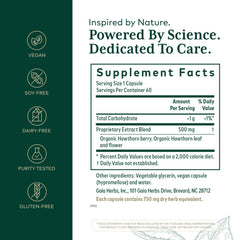 GAIA Herbs Pro Hawthorn bottle side highlighting organic ingredients for circulation support