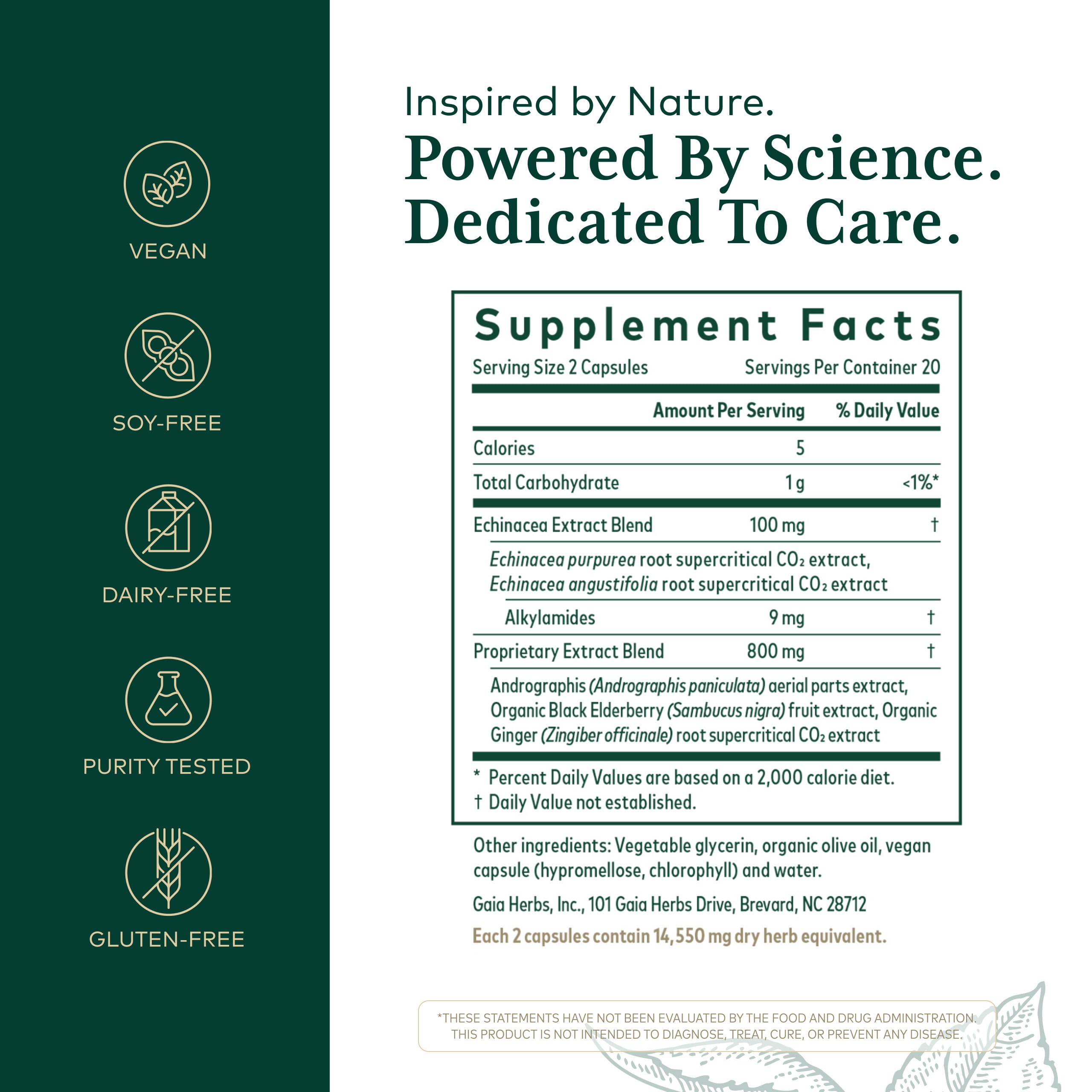 Gaia Herbs PRO Immune Activator label close-up highlighting ingredients for immune wellness.