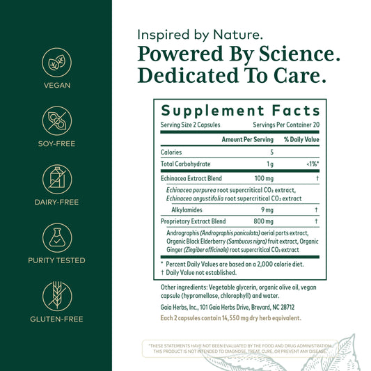 Gaia Herbs PRO Immune Activator label close-up highlighting ingredients for immune wellness.