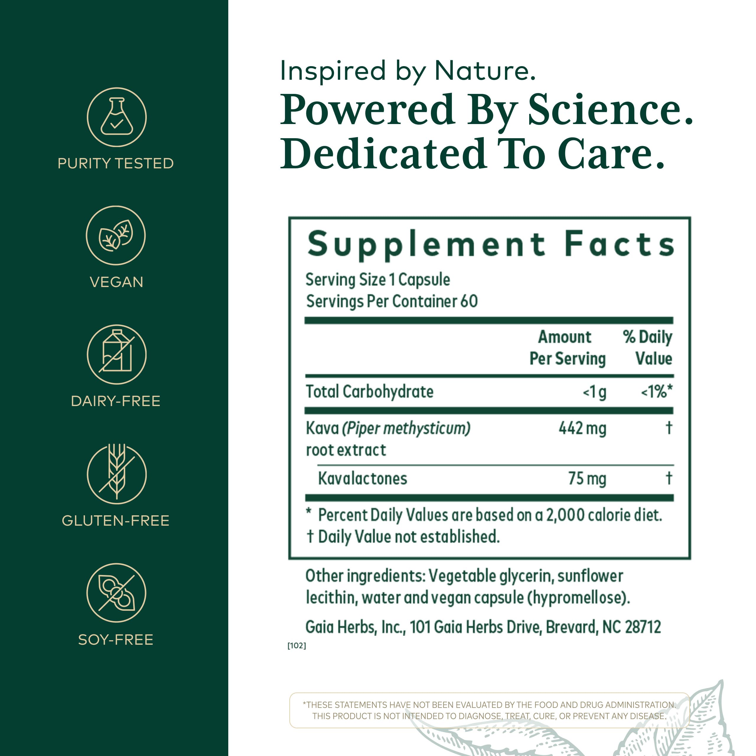 Gaia Herbs PRO Kava 75 capsules closeup highlighting potent herbal extract for balance