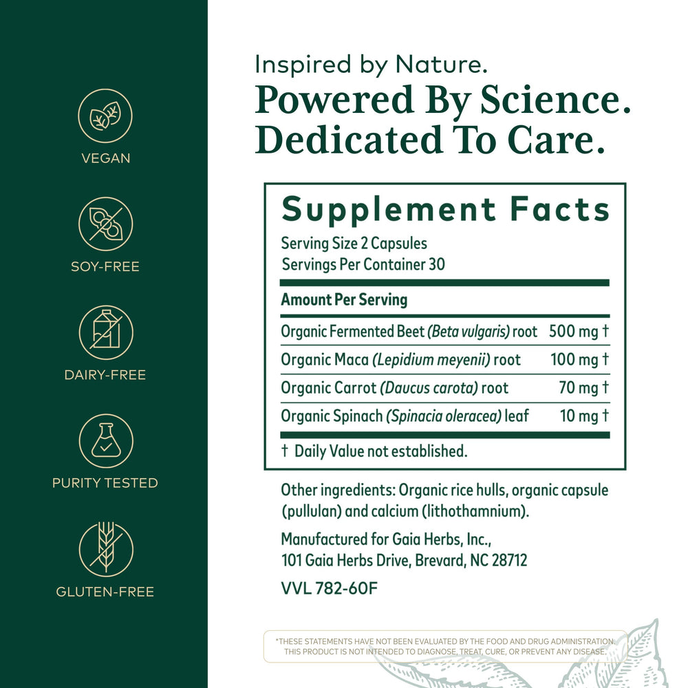 Gaia Herbs PRO label highlights premium ingredients for everyday wellness.