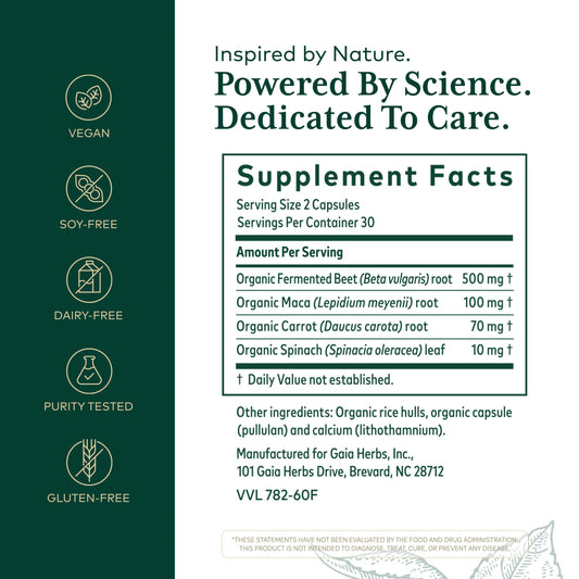 Gaia Herbs PRO label highlights premium ingredients for everyday wellness.