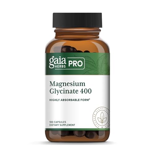 Gaia Herbs PRO Magnesium Glycinate bottle close-up highlighting high-absorption formula.