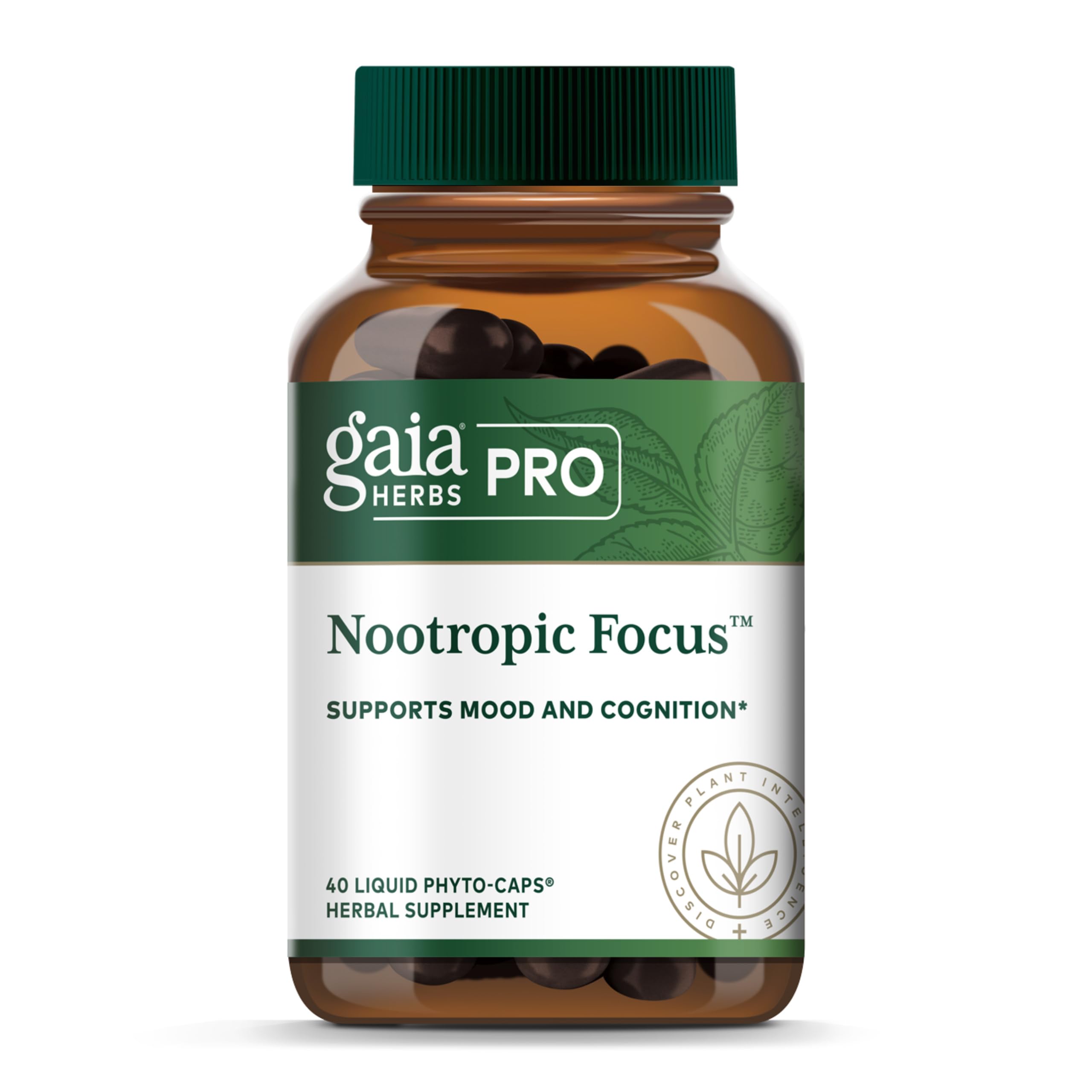 Gaia Herbs PRO nootropic bottle front highlighting brain health support for daily focus